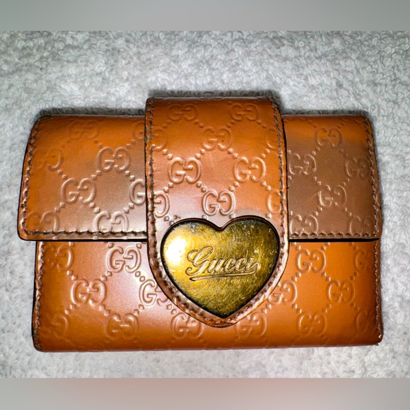 Gucci Key case holder GG pink metallic Leather heart Guccissima enamel - Picture 1 of 10